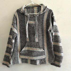 Baja Hoodie Mexican Blanket Sweater Grey Pink